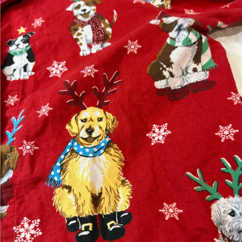NICK & NORA VINTAGE Reindeer Dog Red Pajama‎ Top Cotton Flannel L
